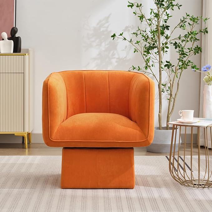 Swivel Accent Chair with Armrest, Modern Velvet Barrel Chair 360 Degree with - Image 7