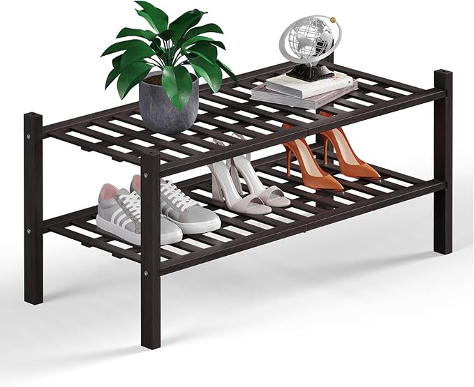 Haddockway 2 Tier Bamboo Shoe Rack Storage Organizer, Small Space 27"x11"x13" by Haddockway