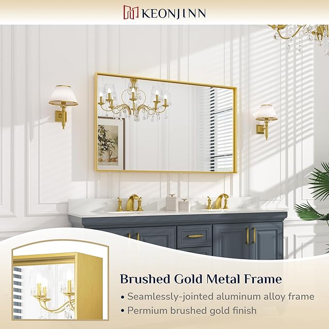 Keonjinn Gold Bathroom Mirror 48 x 30 Inch Gold Trimmed Bathroom Wall Mirror - Image 7