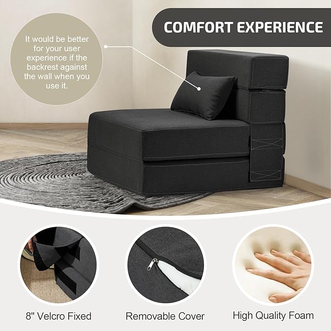 Folding Sofa Bed with Pillow- Convertible Chair Floor Couch & Sleeping Mattress - Image 4