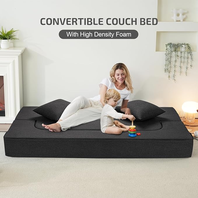 2-in-1 Folding Sofa Bed with Pillows - Image 3