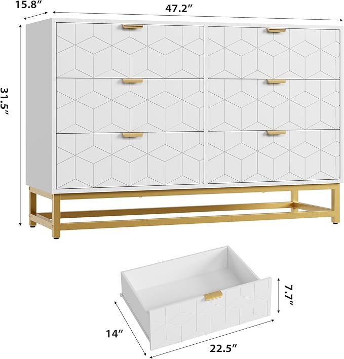 GAOMON White Dresser for Bedroom, Modern 6 Drawer Double Dresser - Image 2