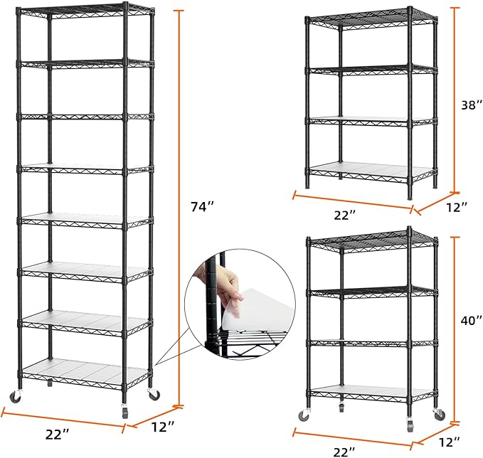 SINGAYE 8 Tier Shelf Organizer Storage Metal Shelves Garage Wire Shelving Unit - Image 3