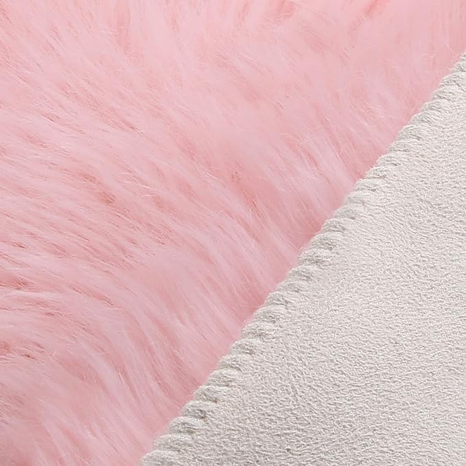 duduta Pink Faux Sheepskin Rugs 2x3 ft, Faux Fur Chair Seat Covers Fluffy Shag - Image 2