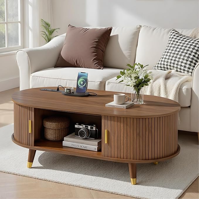 Mid-Century Fluted Oval Coffee Table - Image 3