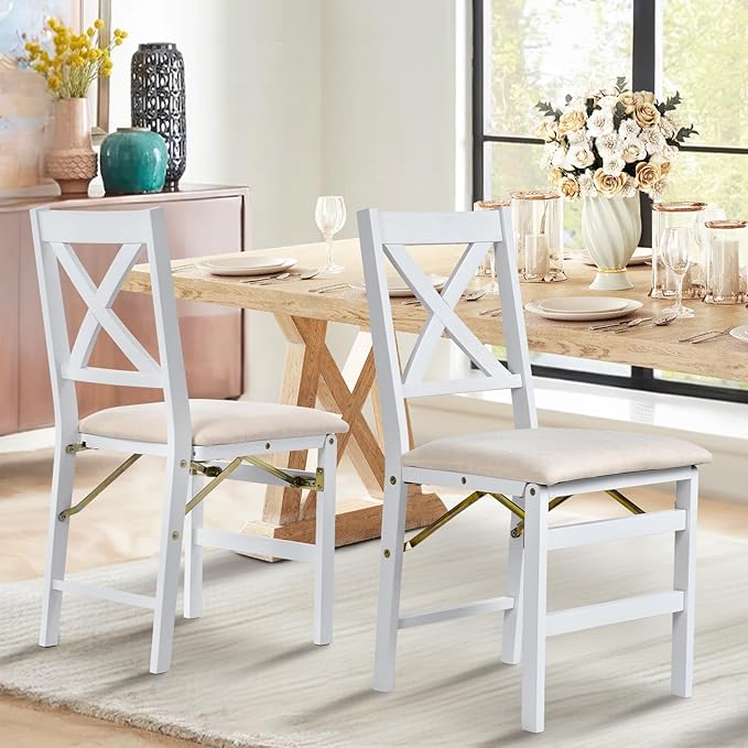 COLAMY Folding Dining Chairs Set of 2 – White Wooden Dining Room Chairs - Image 3