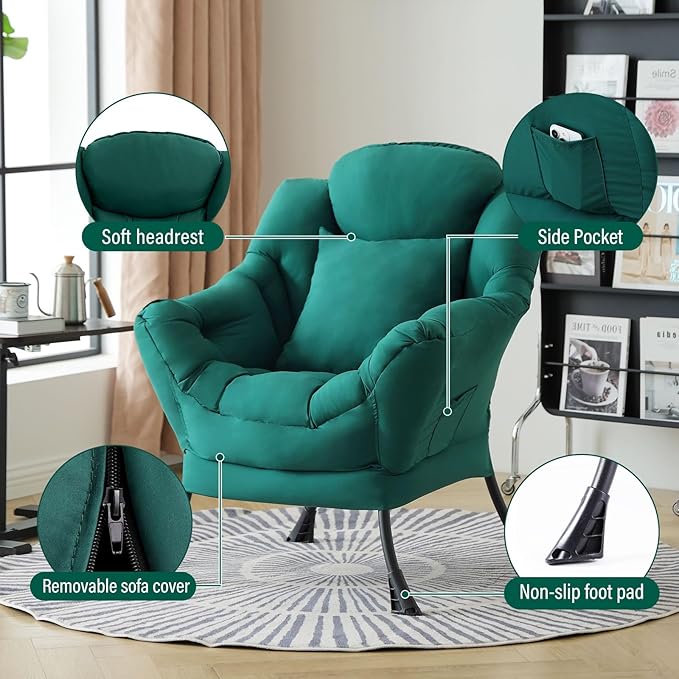 Lazy Chair with Pillow for Living Room, Modern Lounge Accent Chair with - Image 5
