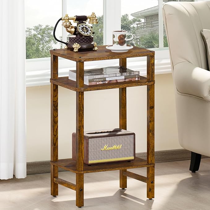 28in Tall Side Table Set of 2, 3-Tier Small Narrow End Table - Image 5
