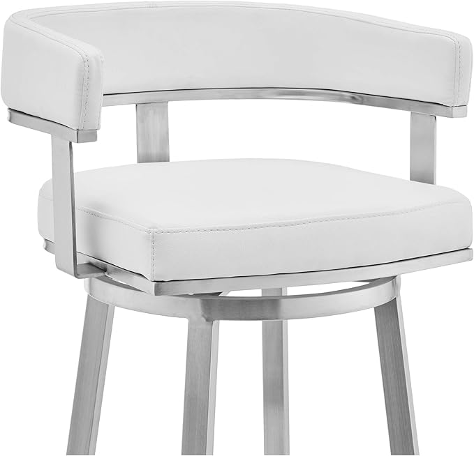 Armen Living Lorin Modern 30" Seat Height White Faux Leather and Brushed - Image 6