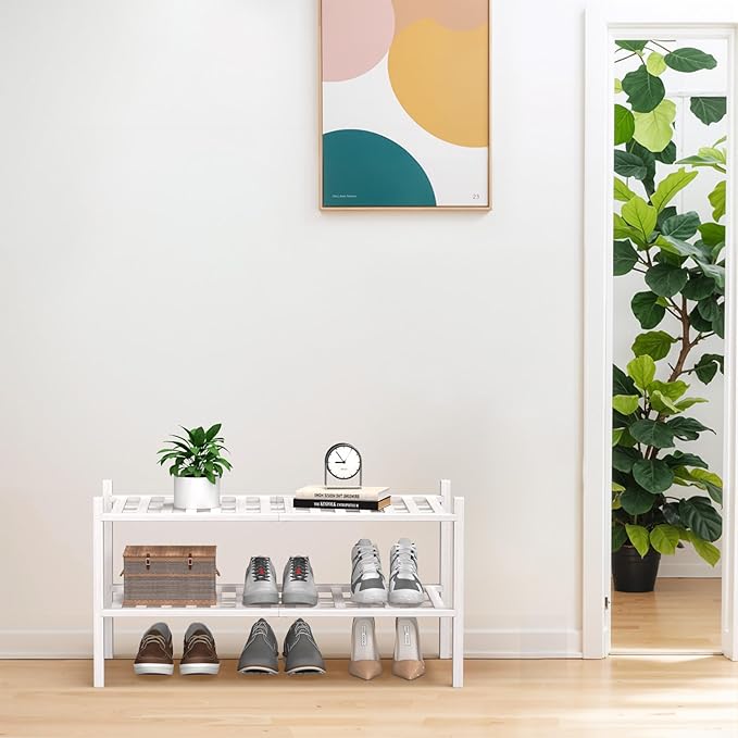 Haddockway Large 2 Tier Bamboo Shoe Rack Storage Organizer, Small Space - Image 2