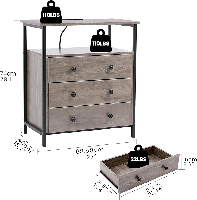 3 Wooden Drawers Night Stand, 27 Inch Wide Nightstand - Image 3