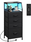 WLIVE Night Stand with Charger Station, LED Nightstand with 4 Fabric Drawers by WLIVE