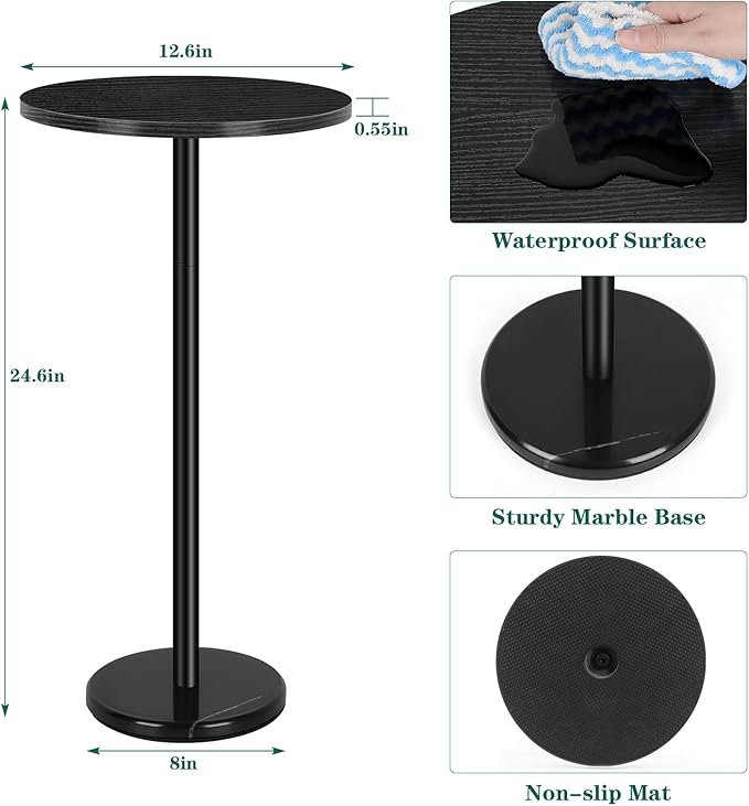 Round Side Table Small End Table Set of 2 Black Round Coffee Table Modern - Image 3