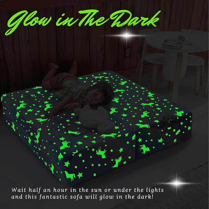 MeMoreCool Glow in The Dark Kids Couch, Rainbow Fold Out Toddler Sofa, Modular - Image 5