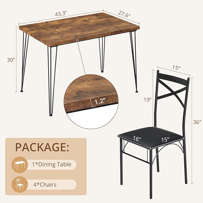 VECELO Kitchen Dining Room Table Set - Image 7