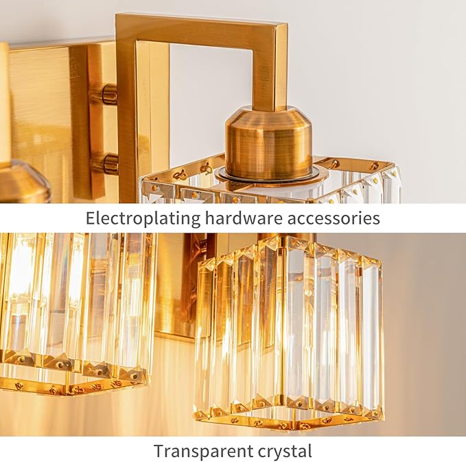 Modern Bathroom Vanity Light 2-Lights Gold Crystal Wall Lamp Bathroom Modern - Image 6