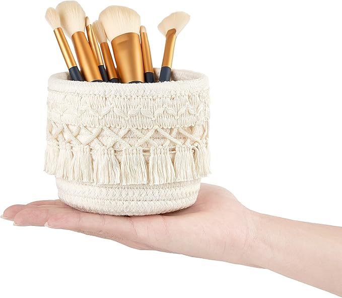 Mkono Macrame Makeup Brush Holder Organizer Comb Brushes Mini Storage Basket - Image 6
