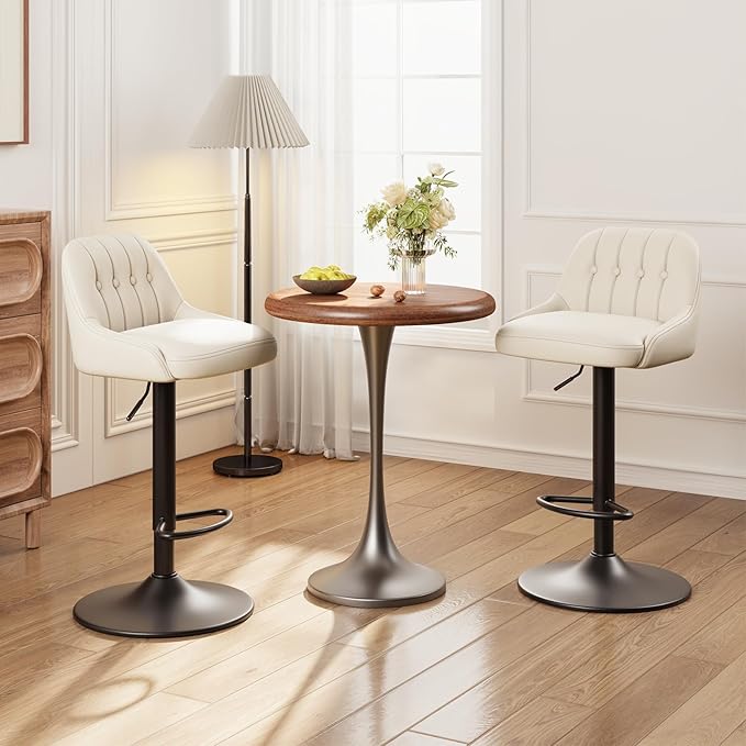 Bar Stools Set of 2, Swivel Bar Chairs, Modern Adjustable PU Leather - Image 3