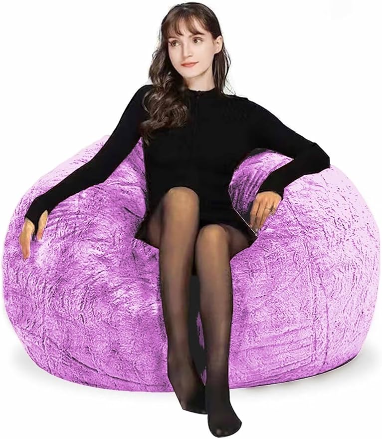 Bean Bag Chair Cover for Adults Kids Comfy Fluffy Oversized Round Beanbag Chair by FunnyFurnitureforYourHous