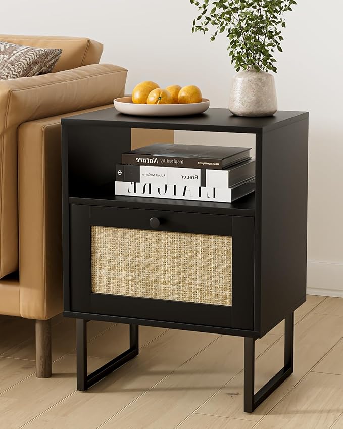 Rattan Nightstand, Mid Century Modern Night Stand, Boho Farmhouse Wood Bedside - Image 3