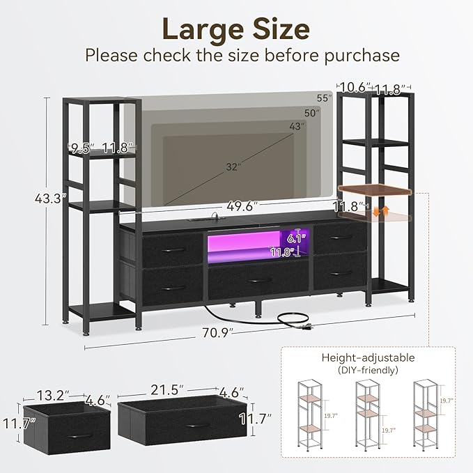 Casaottima 71" TV Stands for 43, 55 Inch TV Entertainment Center - Image 3