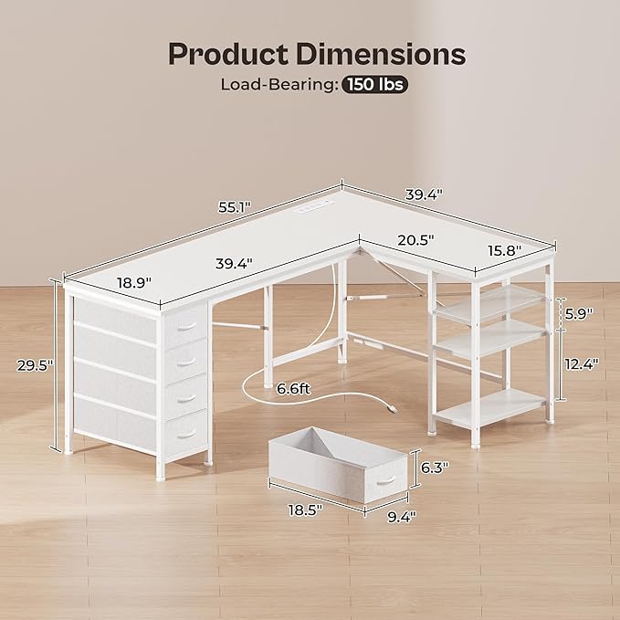 Huuger 55 Inch L Shaped Desk - Image 2