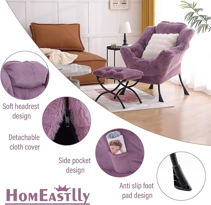 Lazy Chair with Ottoman, Modern Large Accent Lounge Chair with a Pillow - Image 4