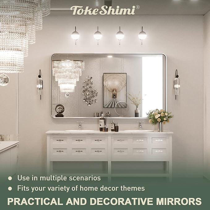 TokeShimi 60 x 36 Inch Brushed Silver Bathroom Mirror - Image 8