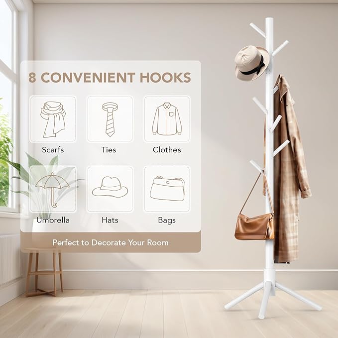 Wooden Tree Coat Rack Stand, Sturdy Freestanding Coat Rack - Image 6