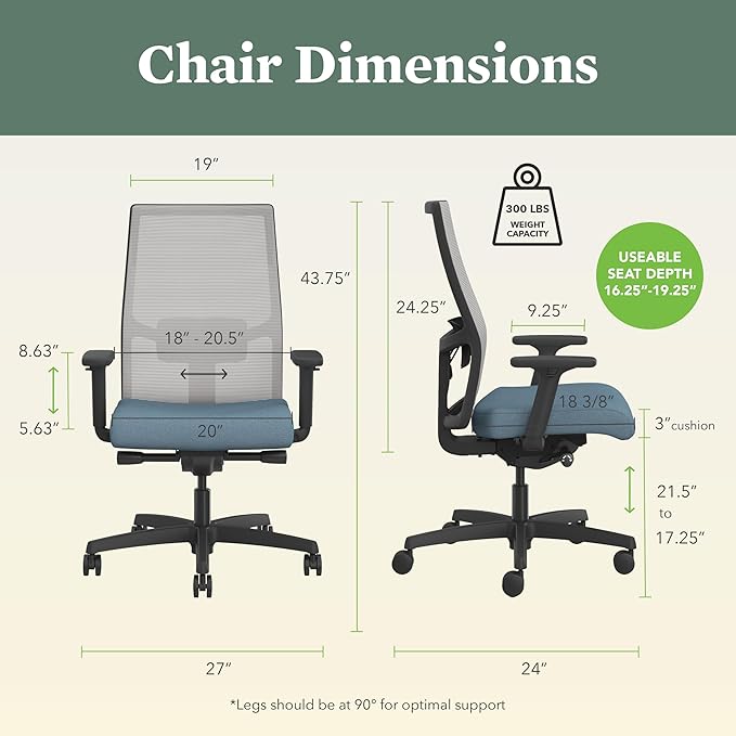 HON Ignition 2.0 Ergonomic Office Chair, Adjustable Tilt, Swivel Wheels - Image 3