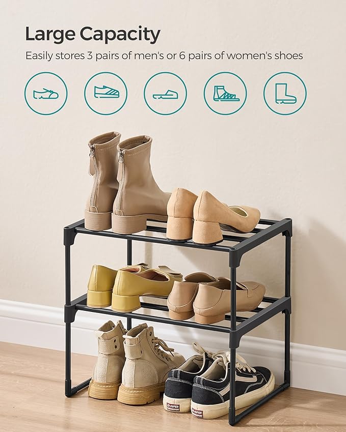 SONGMICS Shoe Rack, 2-Tier Shoe Organizer, Metal Storage Shelf, Upright or - Image 5