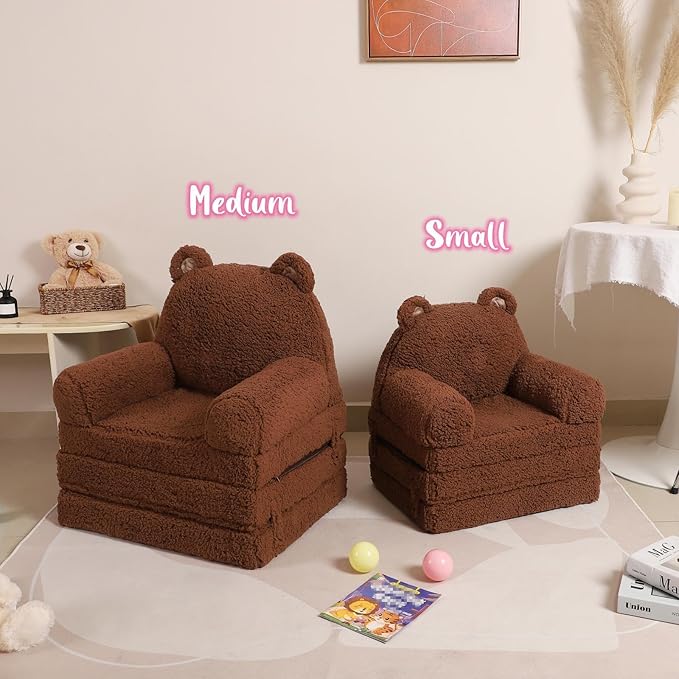 Foldable Kids Sofa, Sherpa Teddy Bear Toddler Couch - Image 7