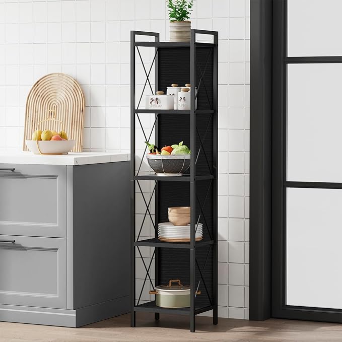 Homhedy 5 Tier Bookshelf Bookcase, Tall Narrow Bookshelf - Image 8