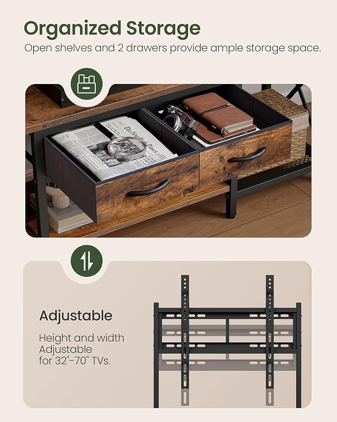 TV Stand with Mount, Power Outlet and LED Light, Entertainment Center, - Image 4