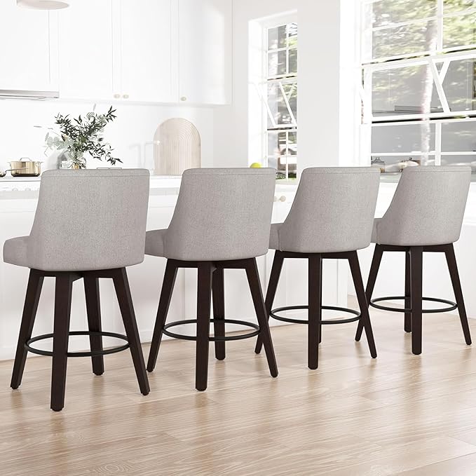 Counter Height Bar Stools Set of 2, 360°Swivel Upholstered Barstools - Image 5