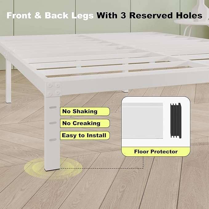 12 Inch White Full Size Bed Frame, Heavy Duty Bed Frame Full Size Mattress - Image 4