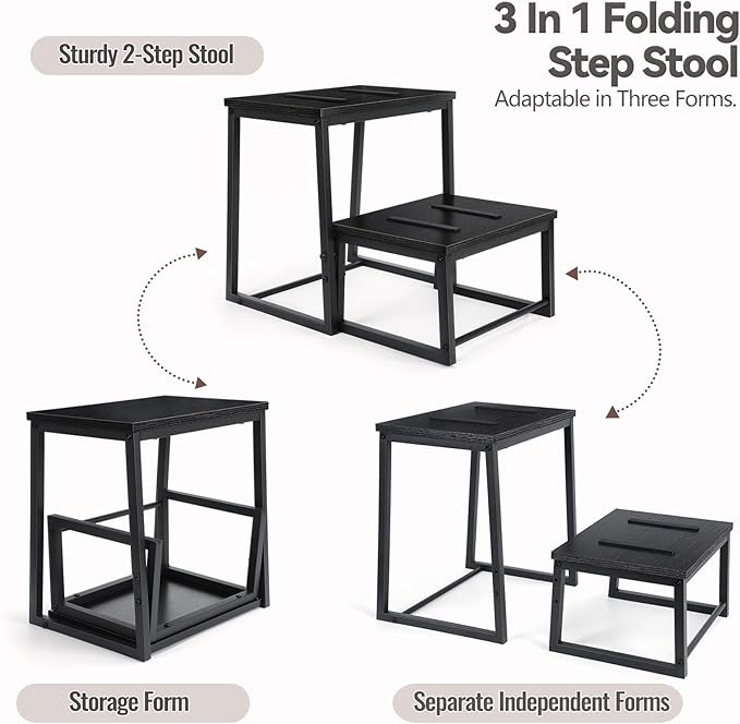 Vrisa Step Stool for Adults Wooden 2 Steps Footstool Heavy Duty RV Bedside - Image 3