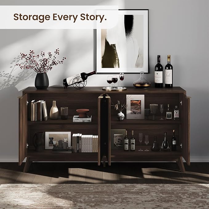Buffet Cabinet with Storage, Fluted Multifunctional Storage Cabinet with 4 Doors - Image 3