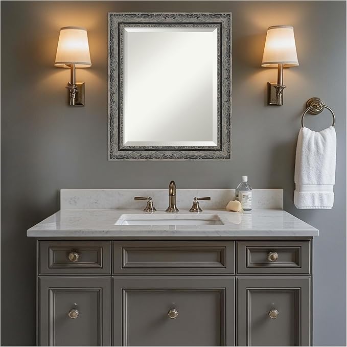 Amanti Art Bathroom Mirror for Over Sink, 25x21 Filigree Matte Black Rectangle - Image 5