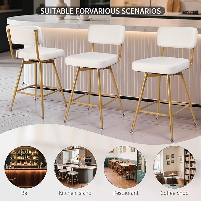 Swivel Counter Height Bar Stools Set of 2, Faux Leather Bar Stools - Image 11