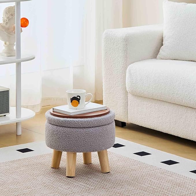 Wimarsbon Storage Ottoman, Modern Round Footrest - Image 2