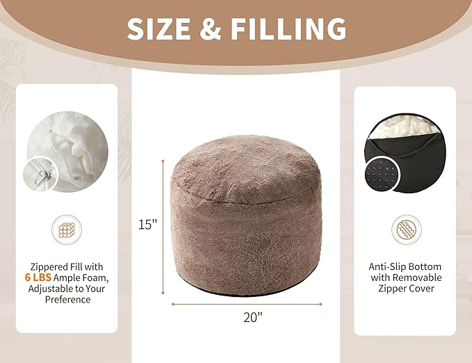Round Pouf Ottoman 20"x15" Bean Bag Ottoman Soft Top Comfortable Small Foot - Image 2