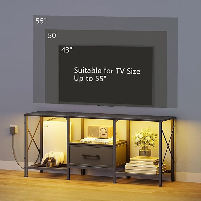 LED TV Stand with Fabric Drawer, Entertainment Center - Image 6