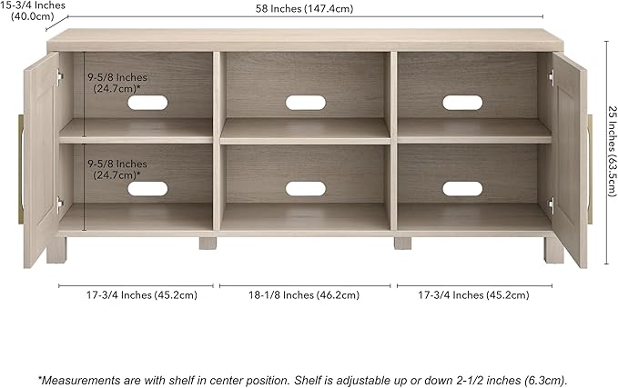 Henn&Hart Rectangular TV Stand for TV's up to 65" in Alder White, for Home - Image 2