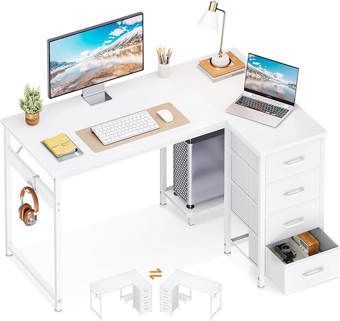 Casaottima L Shaped Desk with 4 Drawers, Reversible Kids Study Desk with CPU by Casaottima
