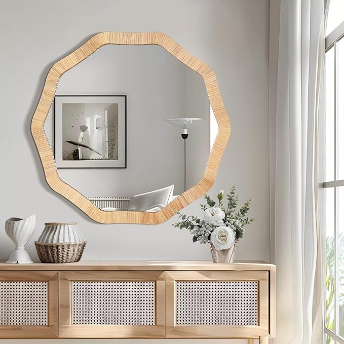ULIKE Rattan Mirror for Wall, Bathroom 24 Inch Rustic Farmhouse Wall Decor - Image 2