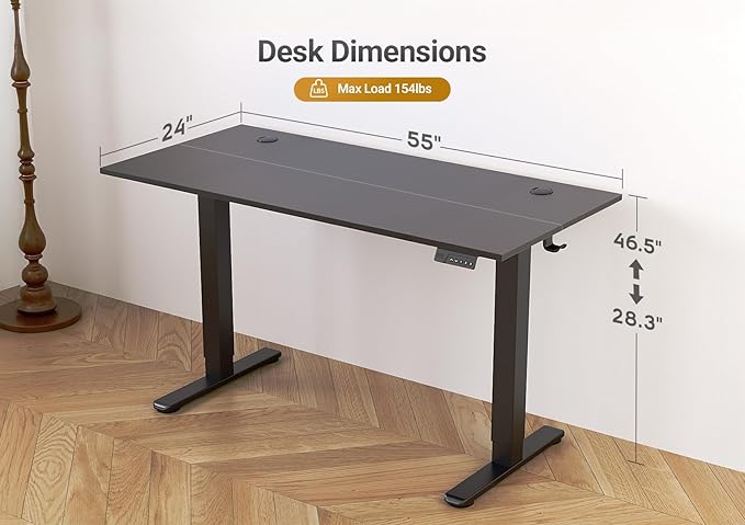 Seang Electric Standing Desk Adjustable Height, 55 x 24 Inch Sit Stand Desk - Image 3