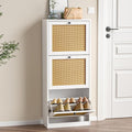 Rattan Shoe Cabinet with 3 Flip Drawers, Narrow Shoe Rack Cabinet with by Unknown