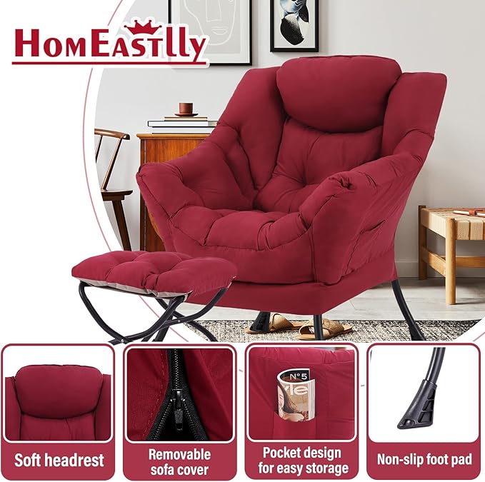 Lazy Chair with Ottoman, Large Modern Lounge Accent Chair with Armrests and - Image 6