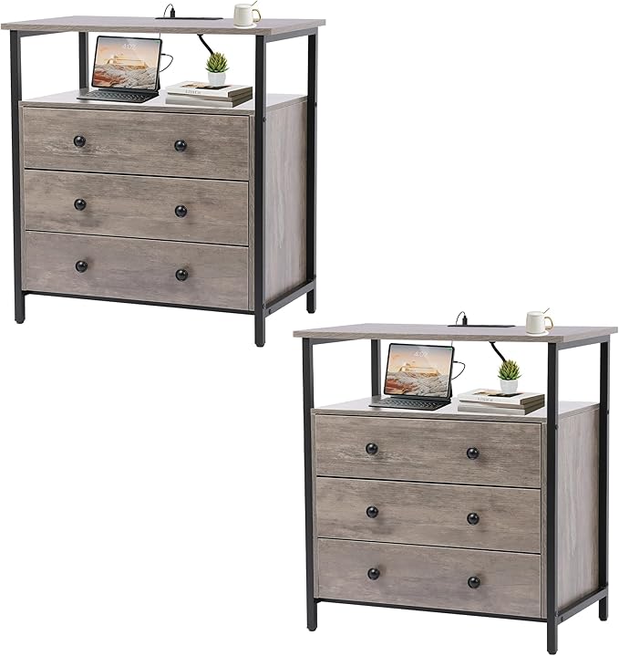 3 Wooden Drawers Nightstand, 27 Inch Wide Night Stand Set 2 by Edbuosy